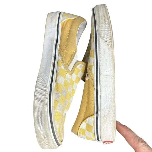 Vans Yellow & White Checkered Slip-On Loafers Size 5.5 Women / 4 Men Canvas Shoe - Picture 9 of 11